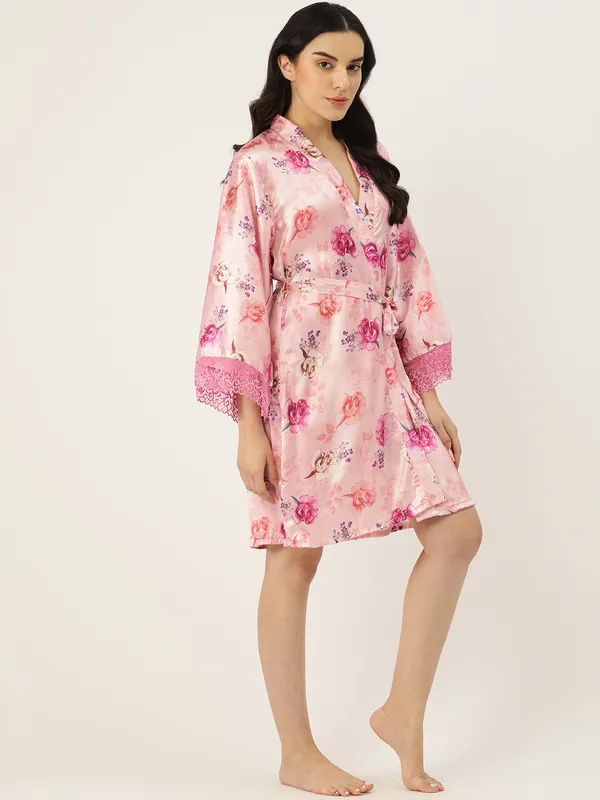 Peach_Printed_Satin_Robe_With_Lace_For_Women