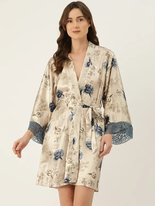 Beige_Printed_Satin_Robe_With_Lace_For_Women