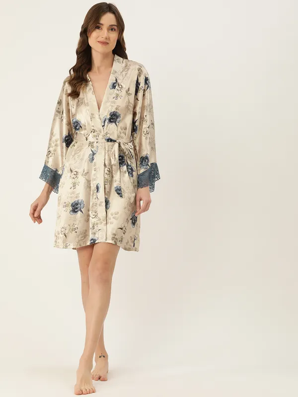 Beige_Printed_Satin_Robe_With_Lace_For_Women