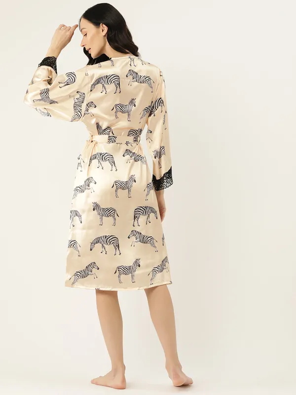 Beige_Printed_Satin_Robe_With_Lace_For_Women