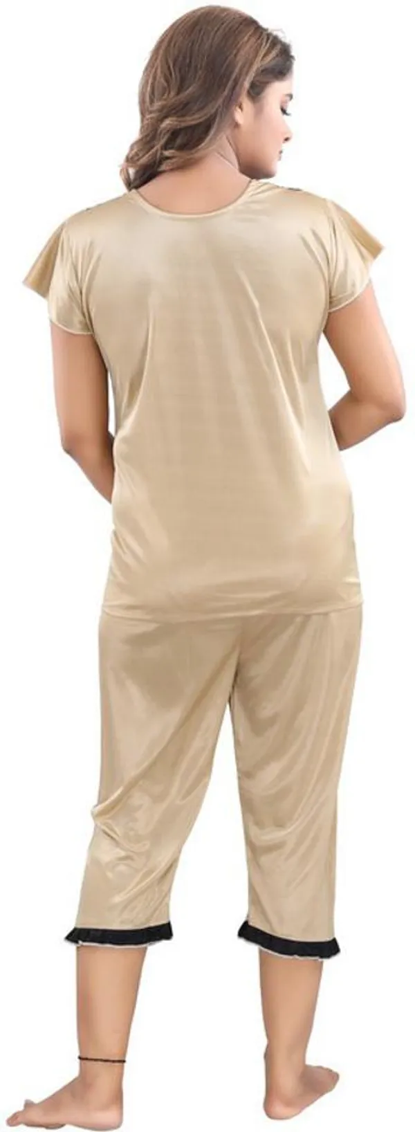 Gold_Satin_Solid_Regular_Fit_Nighty_Set_For_Women_(4_pcs)