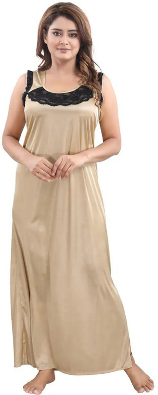 Gold_Satin_Solid_Regular_Fit_Nighty_Set_For_Women_(4_pcs)