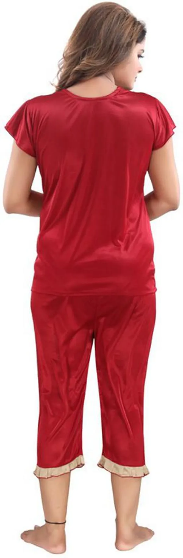 Maroon_Satin_Solid_Regular_Fit_Nighty_Set_For_Women_(4_pcs_)
