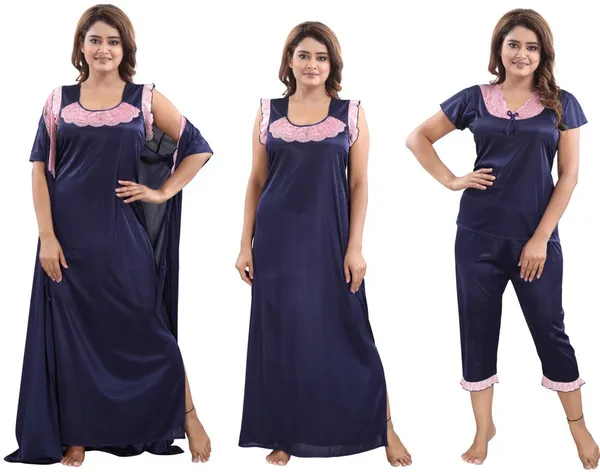Dark_Blue_Satin_Solid_Regular_Fit_Nighty_Set_For_Women_(4_pcs)