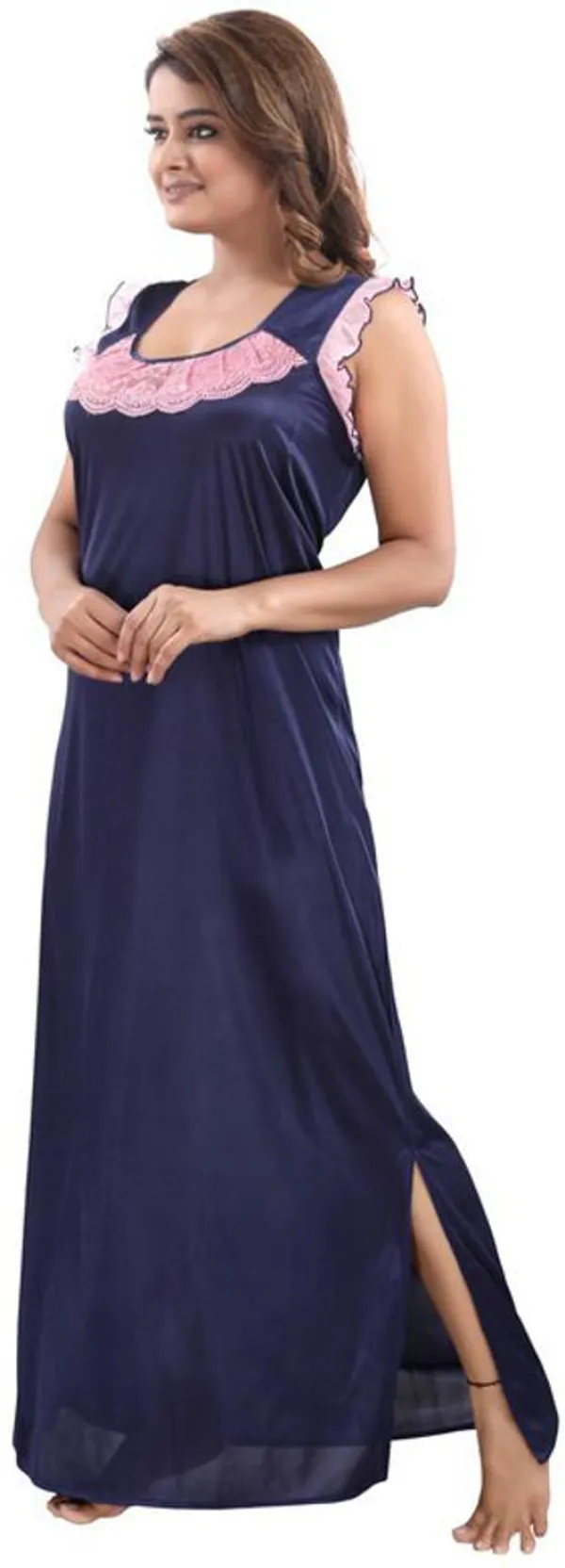 Dark_Blue_Satin_Solid_Regular_Fit_Nighty_Set_For_Women_(4_pcs)