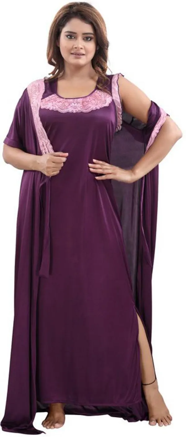 Purple_Satin_Solid_Regular_Fit_Nighty_Set_For_Women_(4_pcs)
