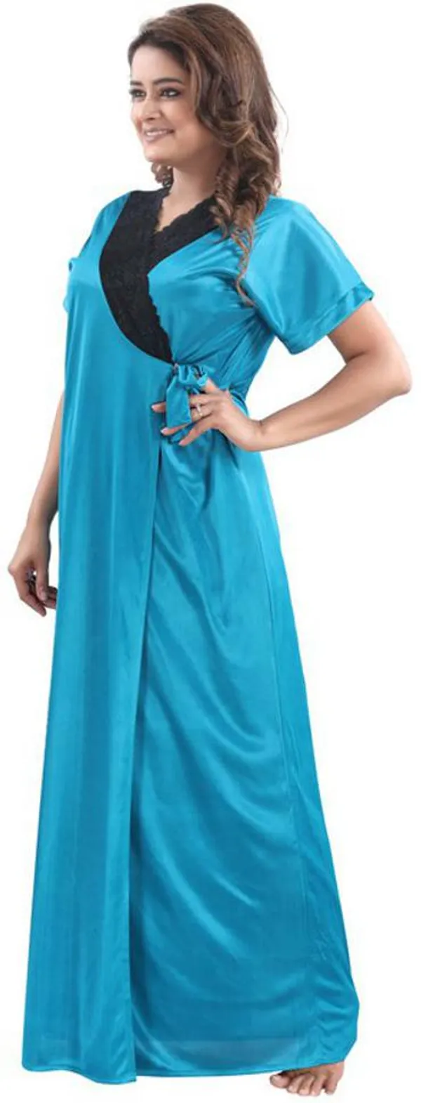 Light_Blue_Satin_Solid_Regular_Fit_Nighty_Set_For_Women_(4_pcs)