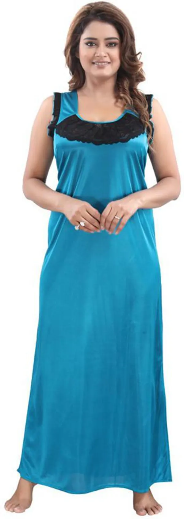 Light_Blue_Satin_Solid_Regular_Fit_Nighty_Set_For_Women_(4_pcs)