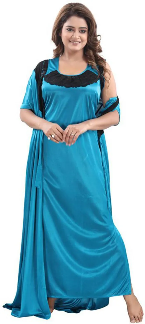 Light_Blue_Satin_Solid_Regular_Fit_Nighty_Set_For_Women_(4_pcs)
