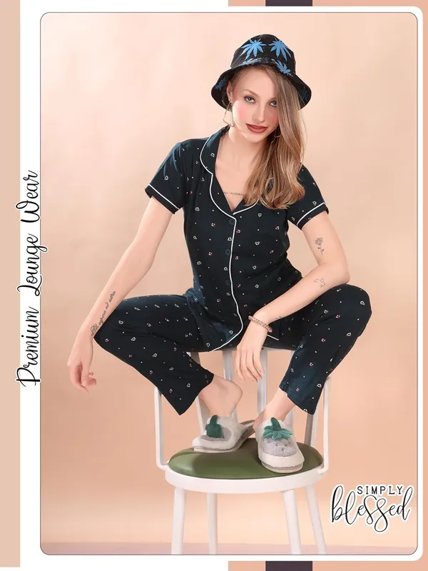 Dark_Green_Two_Way_Lycra_Regular_Fit_Solid_Night_Wear_For_Women