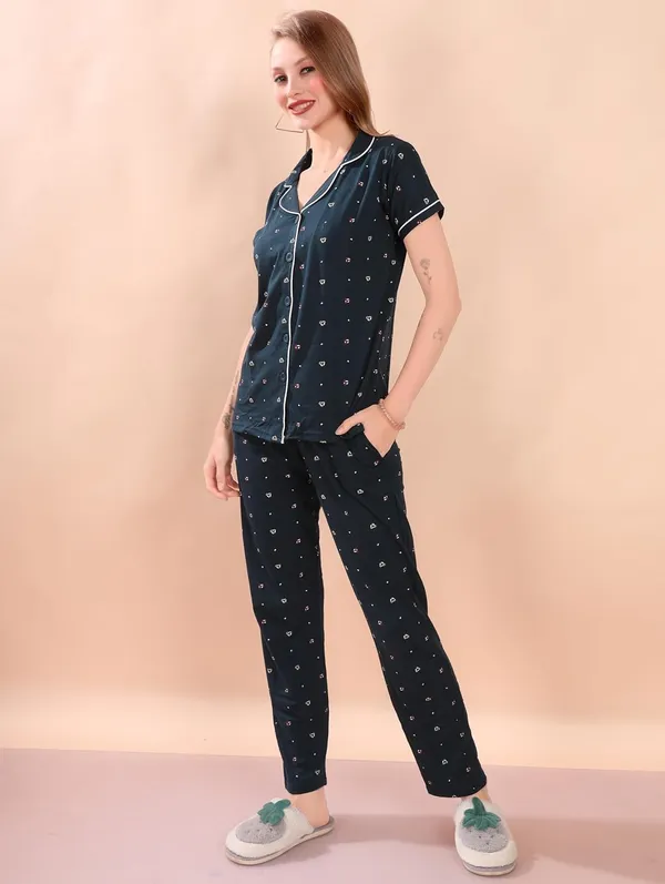 Dark_Green_Two_Way_Lycra_Regular_Fit_Solid_Night_Wear_For_Women