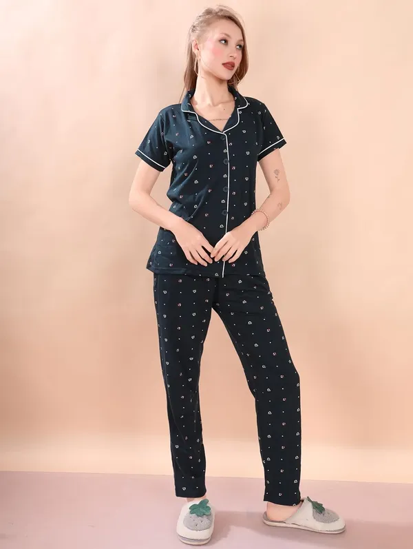 Dark_Green_Two_Way_Lycra_Regular_Fit_Solid_Night_Wear_For_Women