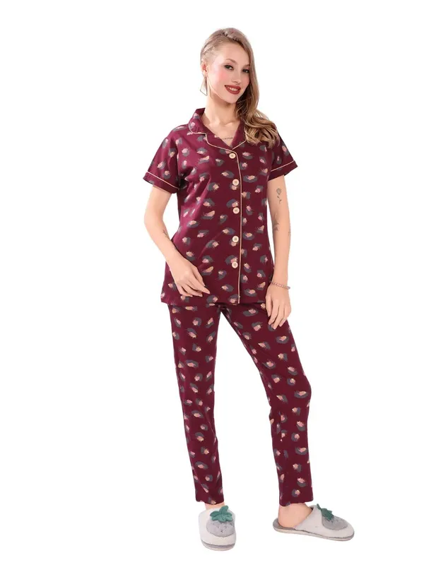 Maroon_Two_Way_Lycra_Regular_Fit_Solid_Night_Wear_For_Women