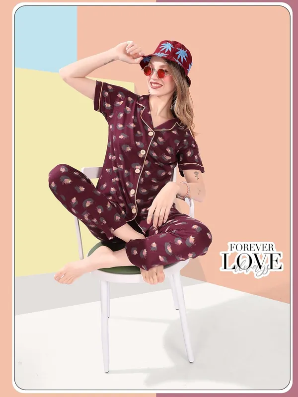 Maroon_Two_Way_Lycra_Regular_Fit_Solid_Night_Wear_For_Women