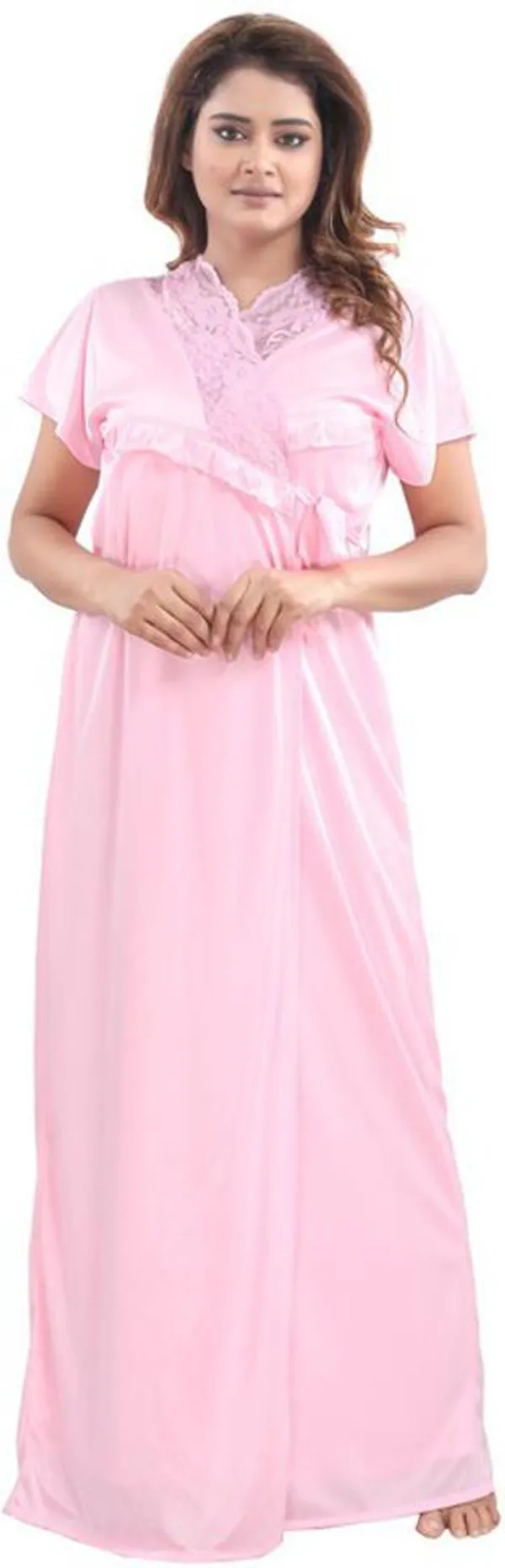 Pink_Satin_Solid_Regular_Fit_Nighty_Set_For_Women_(4_pcs)