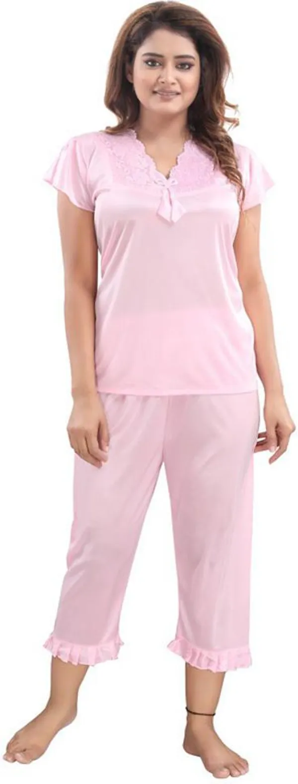 Pink_Satin_Solid_Regular_Fit_Nighty_Set_For_Women_(4_pcs)