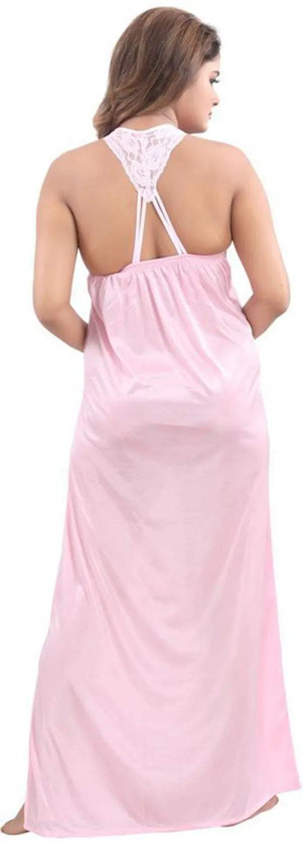 Pink_Satin_Solid_Regular_Fit_Nighty_Set_For_Women_(4_pcs)