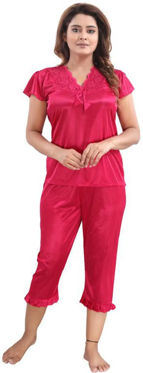 Pink_Satin_Solid_Regular_Fit_Nighty_Set_For_Women_(4_pcs)
