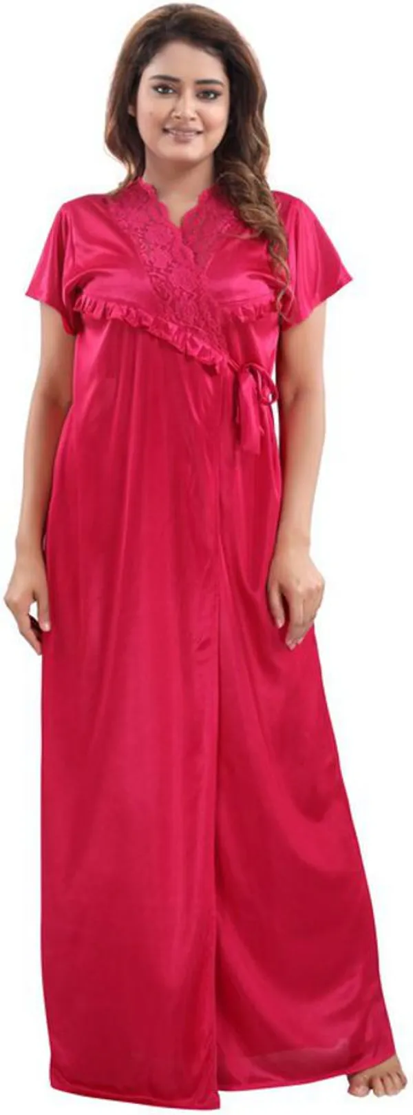 Pink_Satin_Solid_Regular_Fit_Nighty_Set_For_Women_(4_pcs)