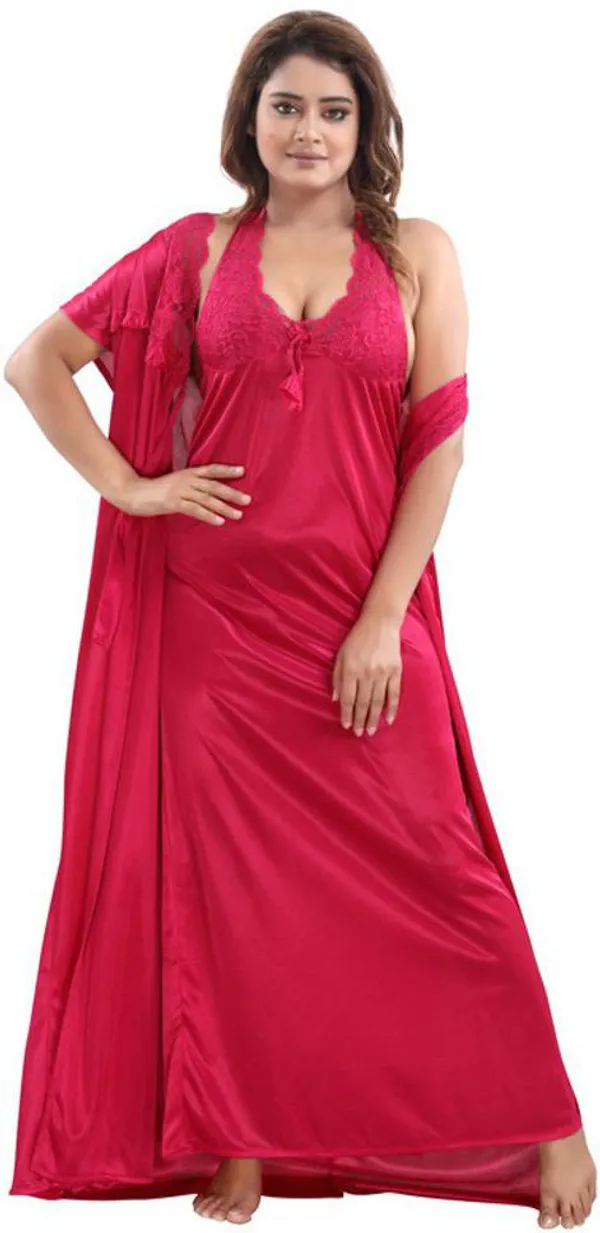 Pink_Satin_Solid_Regular_Fit_Nighty_Set_For_Women_(4_pcs)
