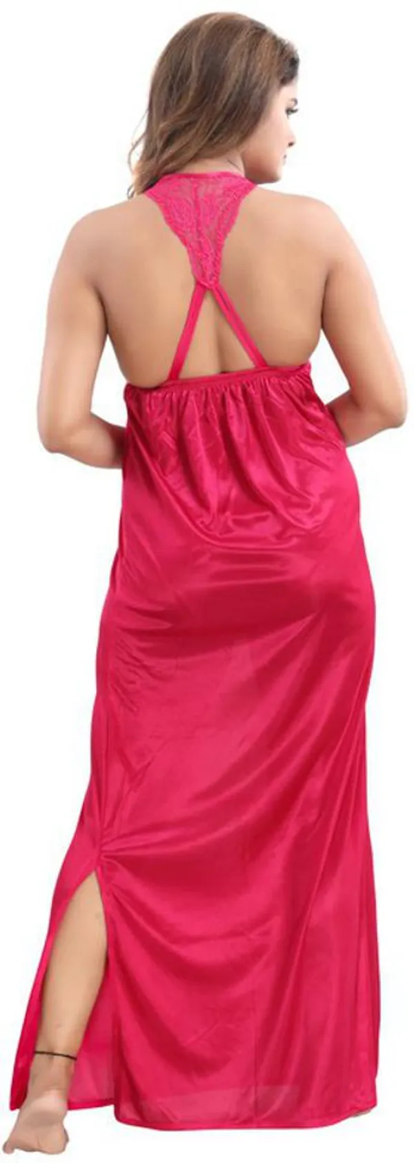 Pink_Satin_Solid_Regular_Fit_Nighty_Set_For_Women_(4_pcs)