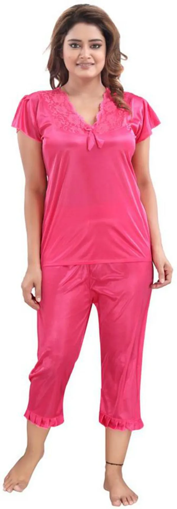 Pink_Satin_Solid_Regular_Fit_Nighty_Set_For_Women_(4_pcs)