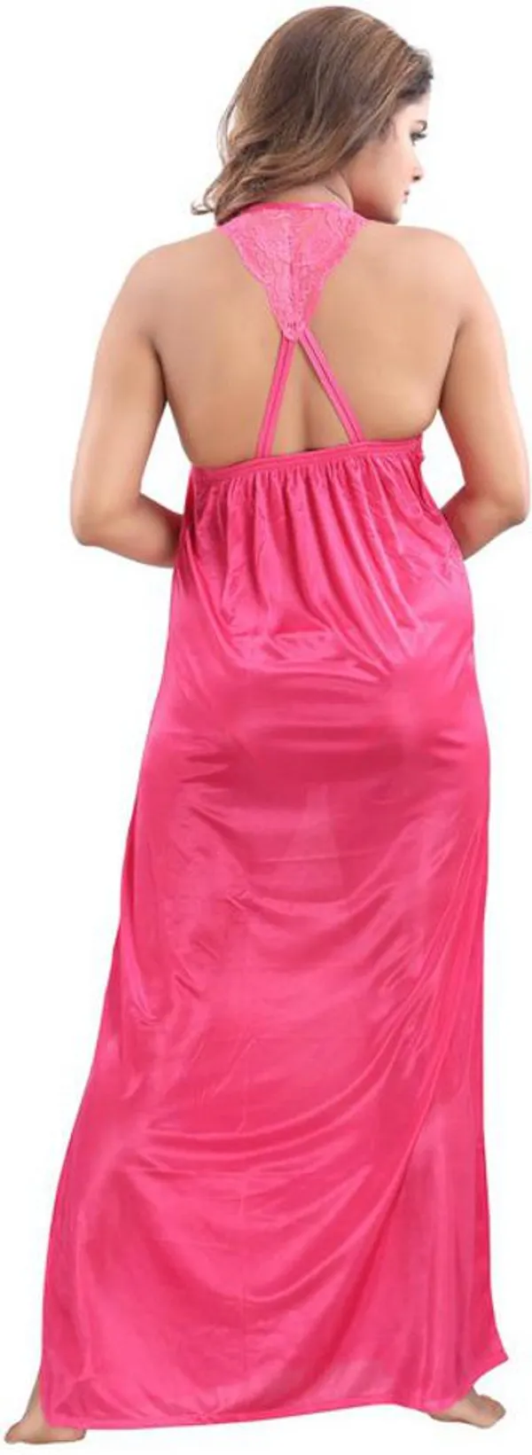 Pink_Satin_Solid_Regular_Fit_Nighty_Set_For_Women_(4_pcs)