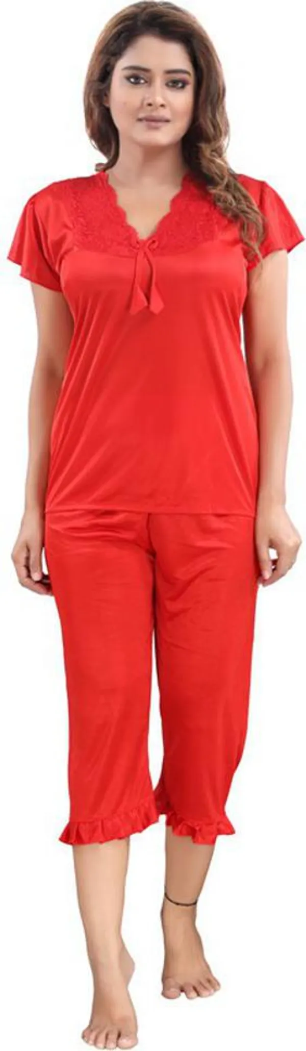Red_Satin_Solid_Regular_Fit_Nighty_Set_For_Women_(4_pcs)