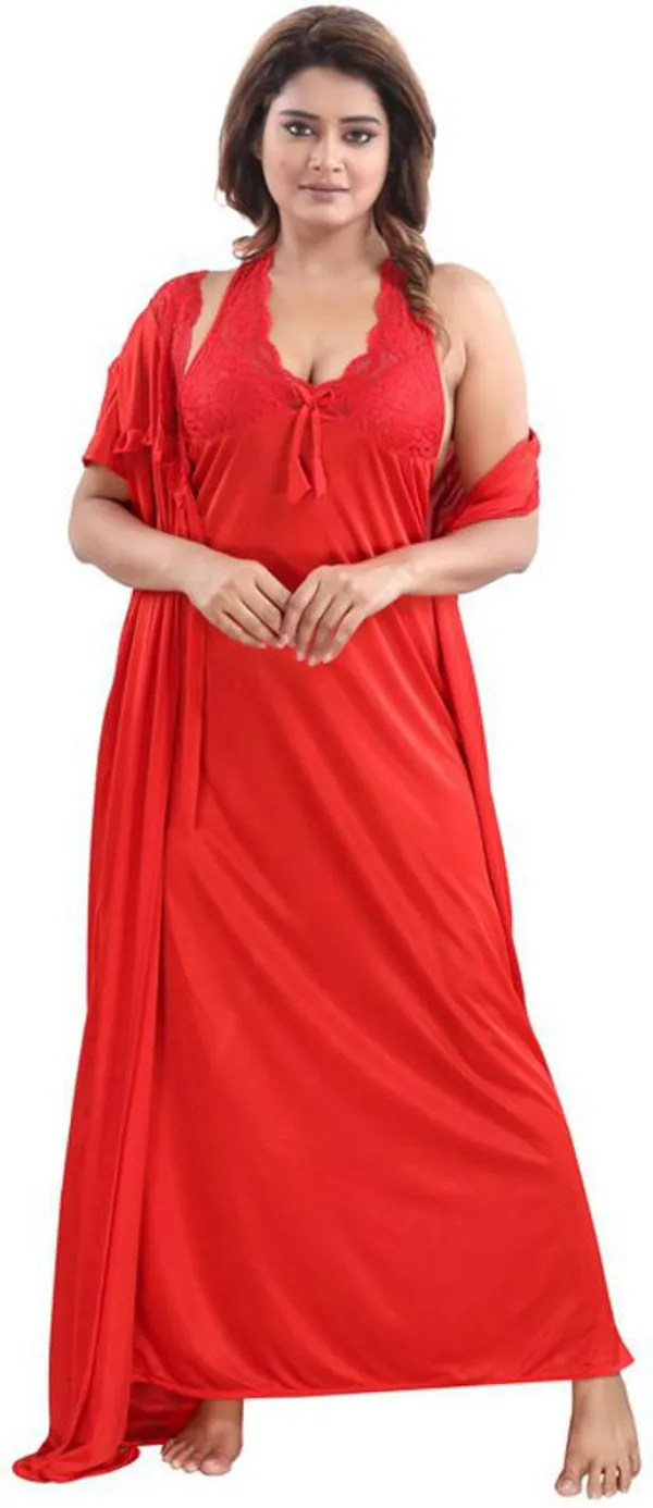 Red_Satin_Solid_Regular_Fit_Nighty_Set_For_Women_(4_pcs)