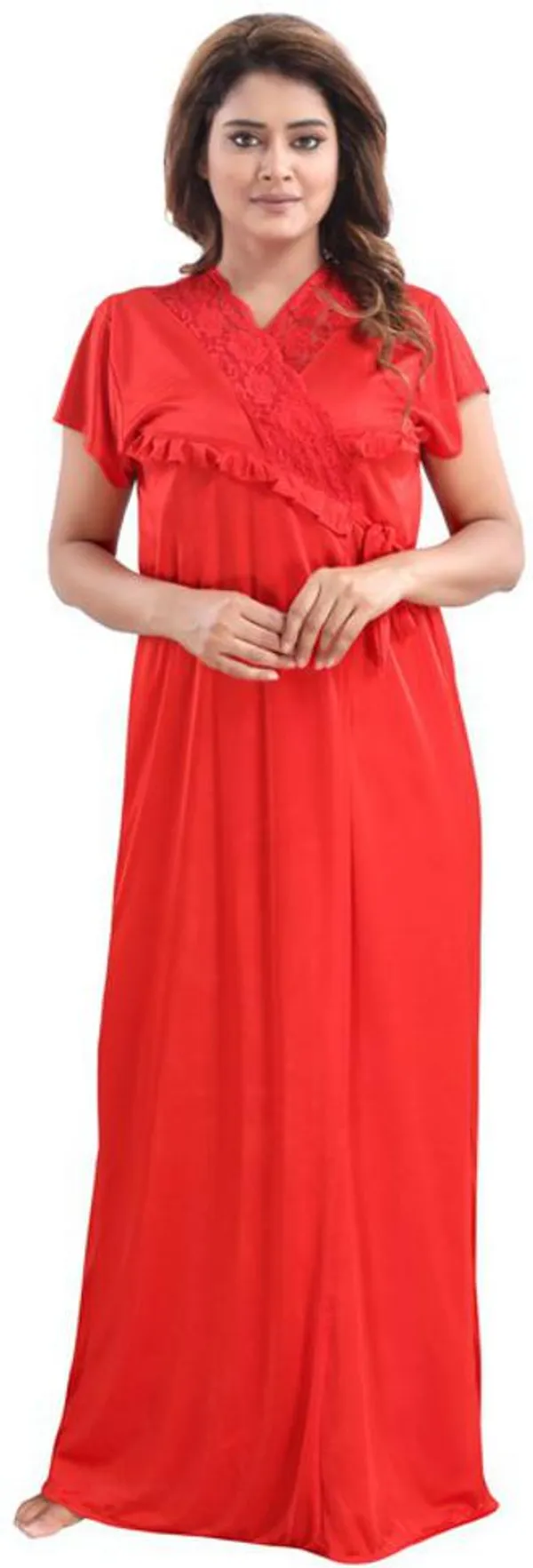 Red_Satin_Solid_Regular_Fit_Nighty_Set_For_Women_(4_pcs)