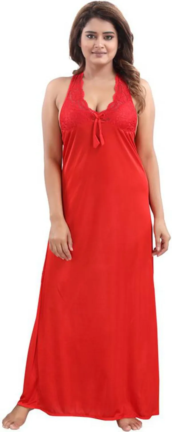 Red_Satin_Solid_Regular_Fit_Nighty_Set_For_Women_(4_pcs)