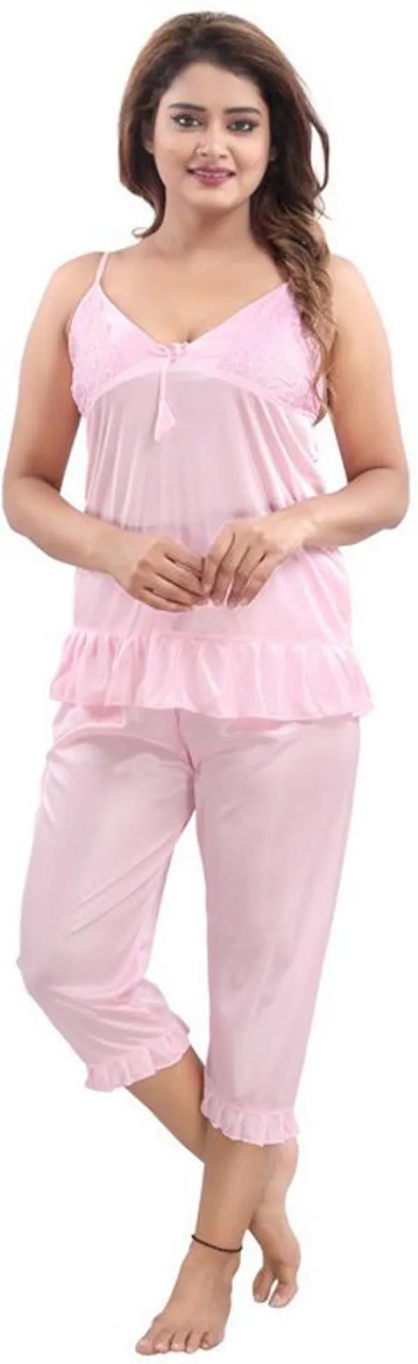 Pink_Satin_Solid_Regular_Fit_Nighty_Set_For_Women_(4_pcs)