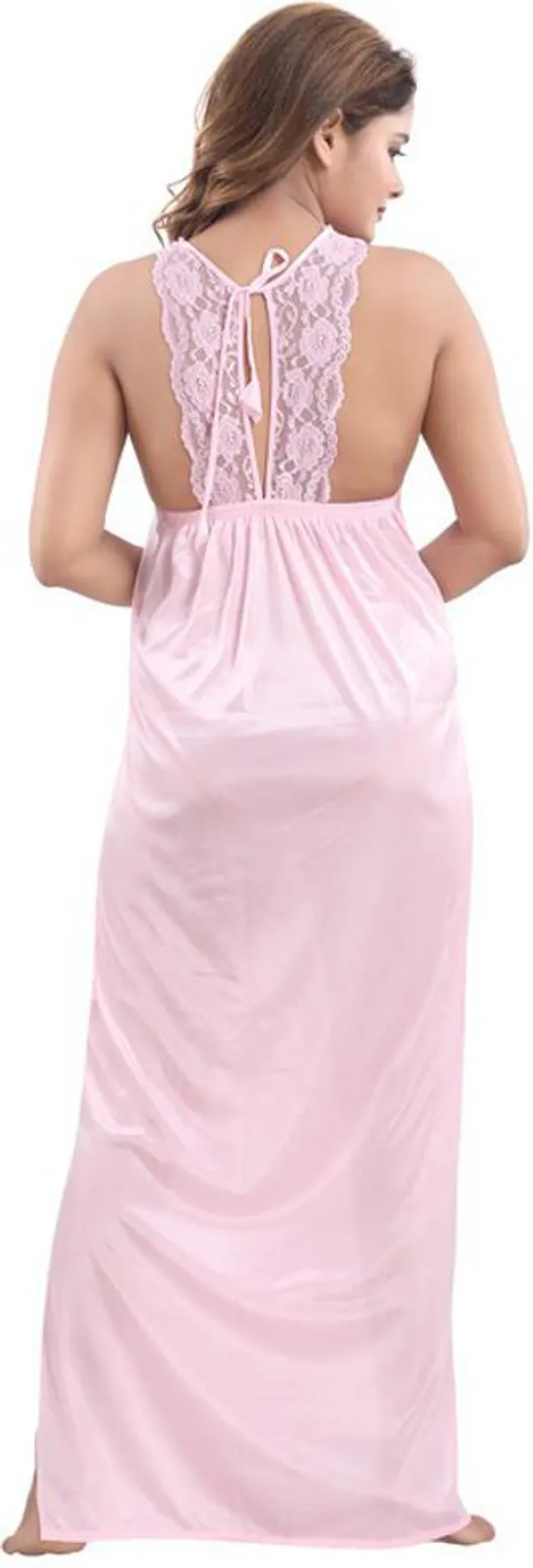 Pink_Satin_Solid_Regular_Fit_Nighty_Set_For_Women_(4_pcs)