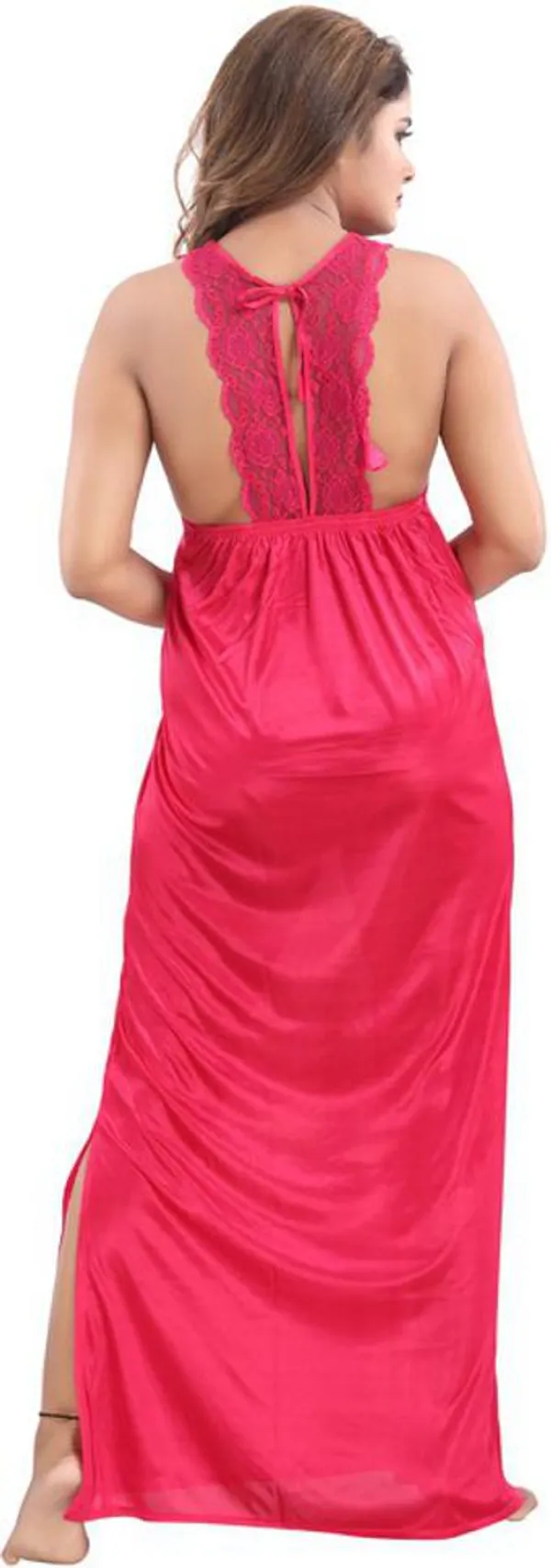 Pink_Satin_Solid_Regular_Fit_Nighty_Set_For_Women_(4_pcs)