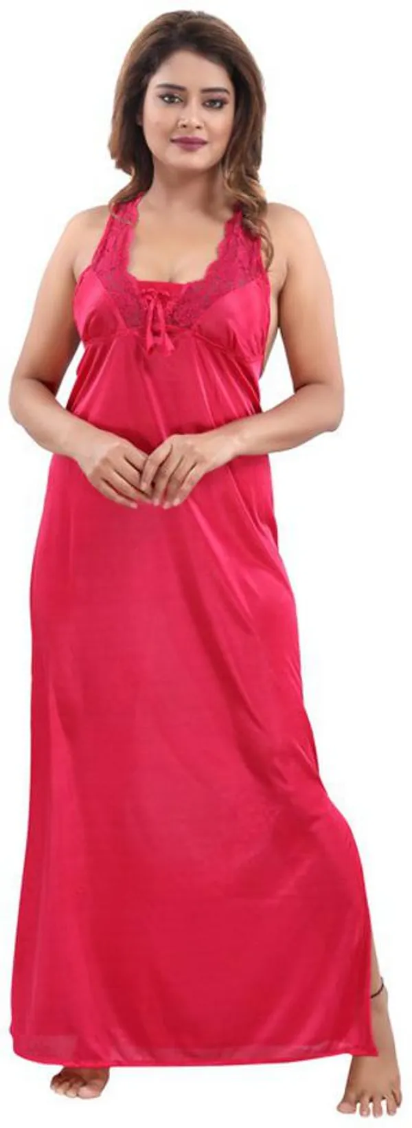 Pink_Satin_Solid_Regular_Fit_Nighty_Set_For_Women_(4_pcs)