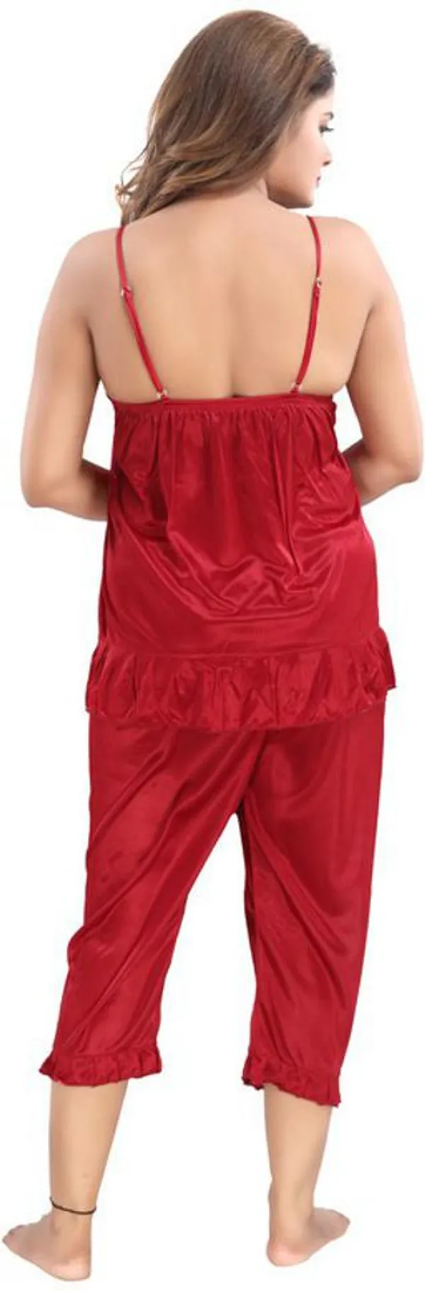 Maroon_Satin_Solid_Regular_Fit_Nighty_Set_For_Women_(4_pcs)
