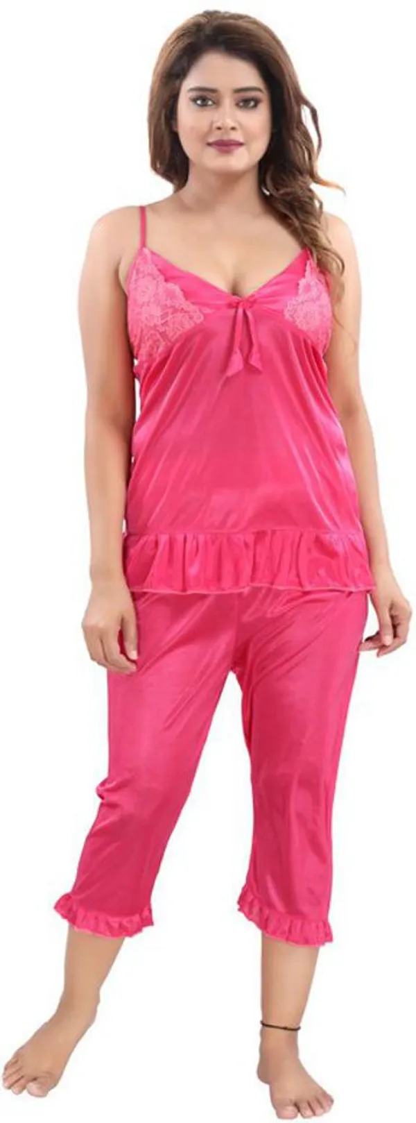 Pink_Satin_Solid_Regular_Fit_Nighty_Set_For_Women_(4_pcs)