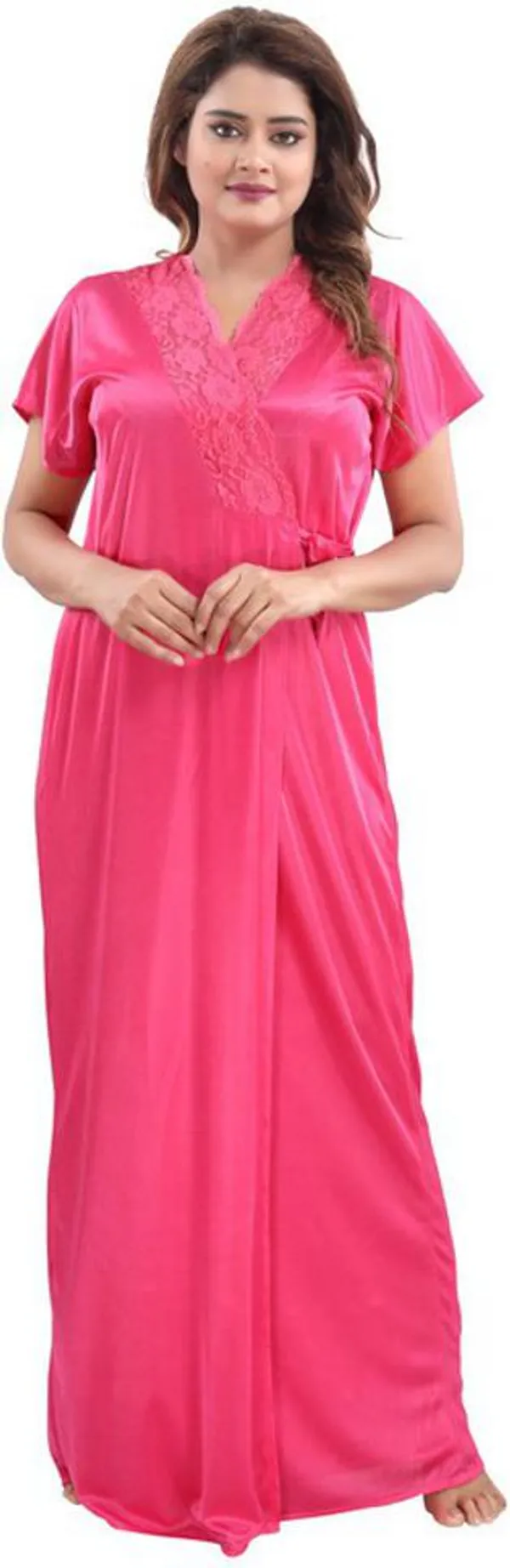 Pink_Satin_Solid_Regular_Fit_Nighty_Set_For_Women_(4_pcs)