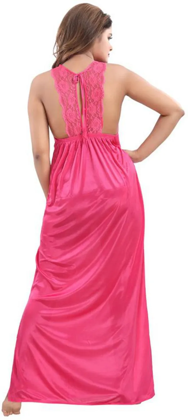 Pink_Satin_Solid_Regular_Fit_Nighty_Set_For_Women_(4_pcs)