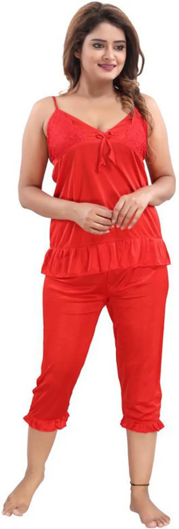 Red_Satin_Solid_Regular_Fit_Nighty_Set_For_Women_(4_pcs)