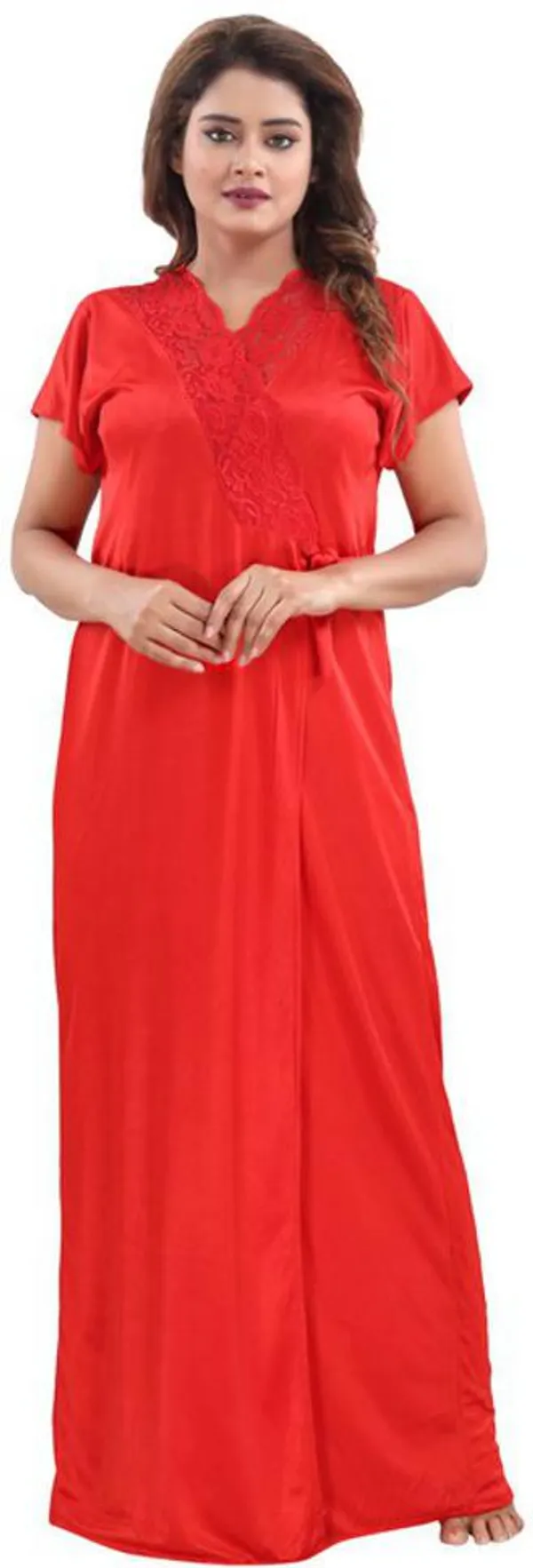 Red_Satin_Solid_Regular_Fit_Nighty_Set_For_Women_(4_pcs)