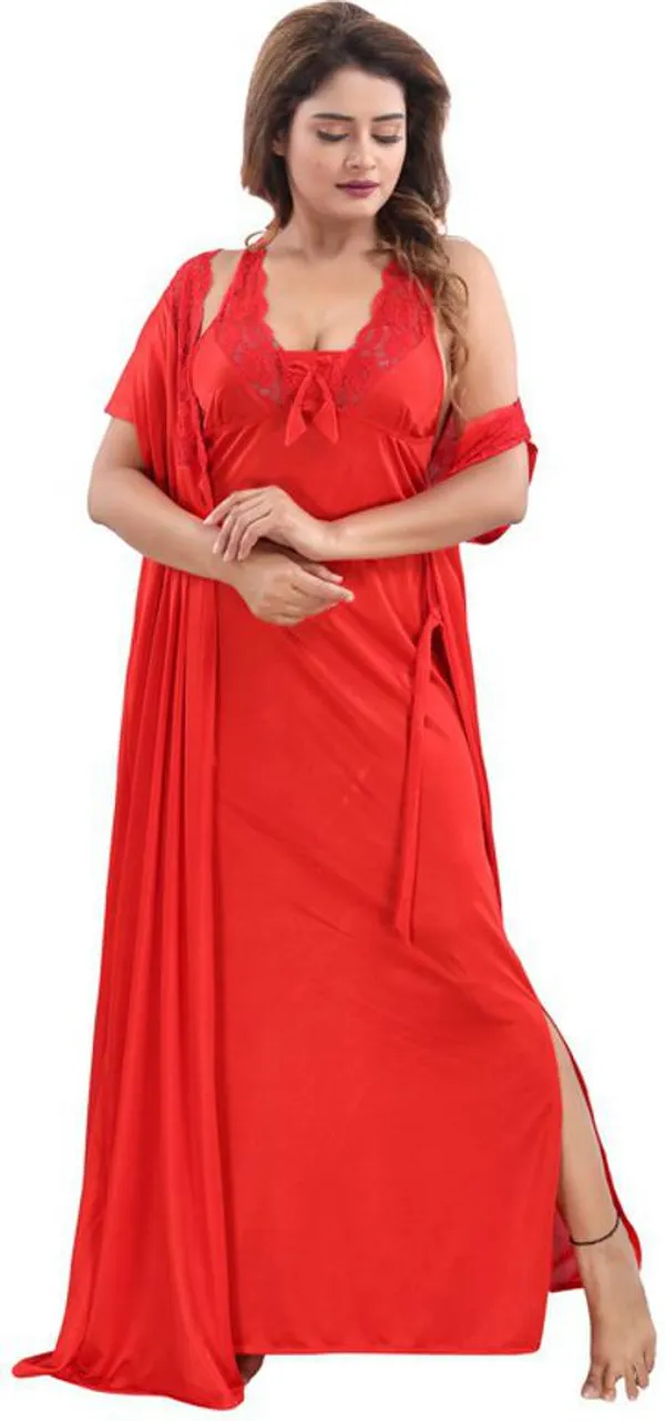 Red_Satin_Solid_Regular_Fit_Nighty_Set_For_Women_(4_pcs)