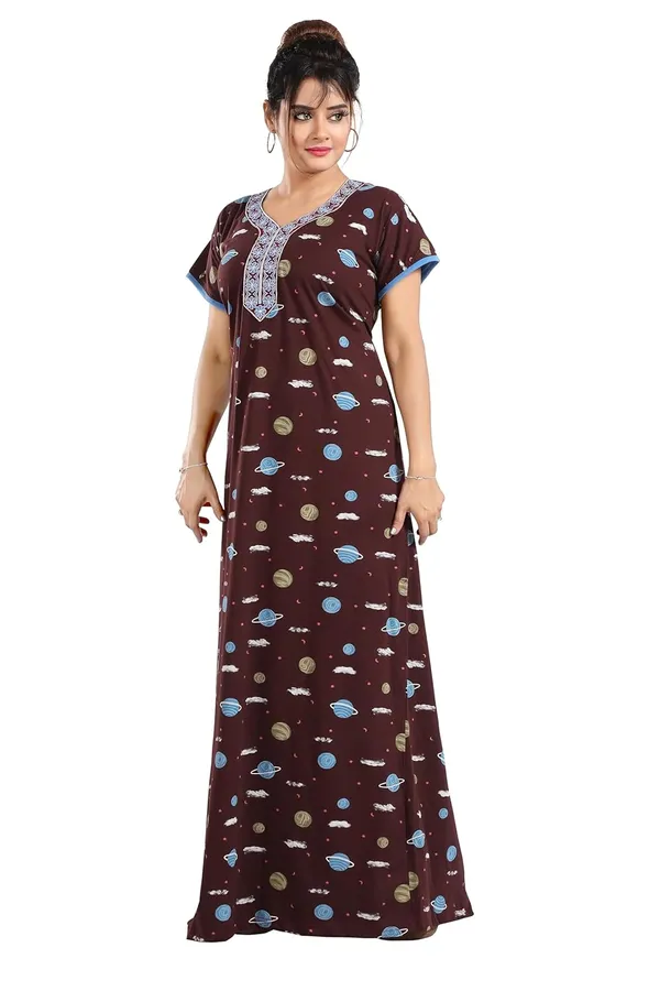 Dark_Brown_Two_Way_Lycra_Regular_Fit_Solid_Night_Wear_For_Women