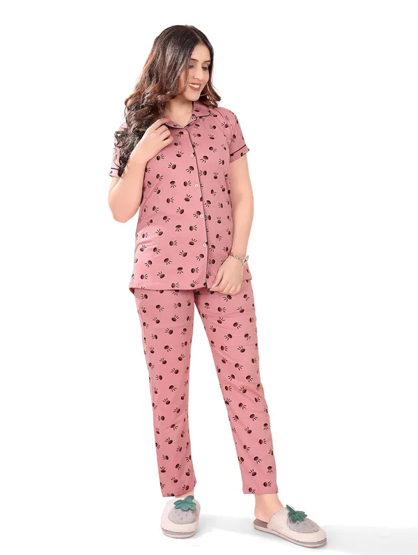 Peach_Two_Way_Lycra_Regular_Fit_Solid_Night_Wear_For_Women