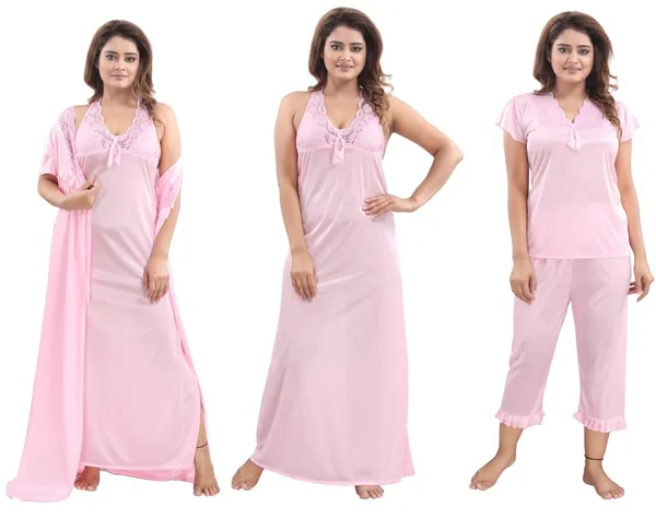 Light_Pink_Two_Way_Lycra_Regular_Fit_Solid_Night_Wear_For_Women_(4_pcs)