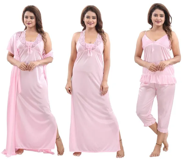 Light_Pink_Two_Way_Lycra_Regular_Fit_Solid_Night_Wear_For_Women_(4_pcs)