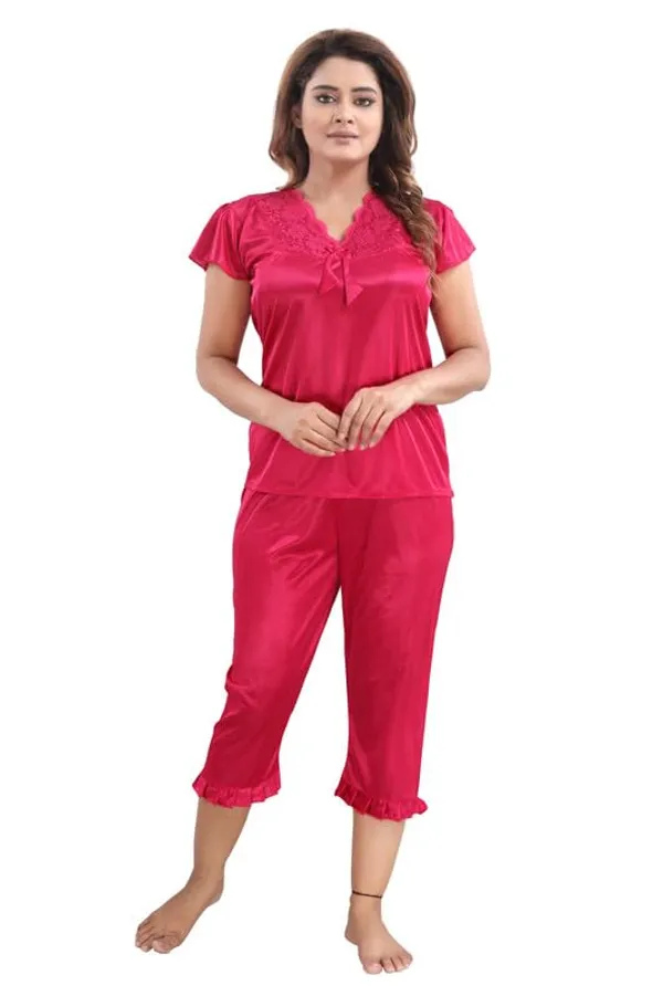 Dark_Pink_Two_Way_Lycra_Regular_Fit_Solid_Night_Wear_For_Women_(4_pcs)