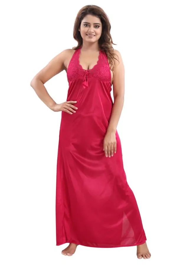Dark_Pink_Two_Way_Lycra_Regular_Fit_Solid_Night_Wear_For_Women_(4_pcs)