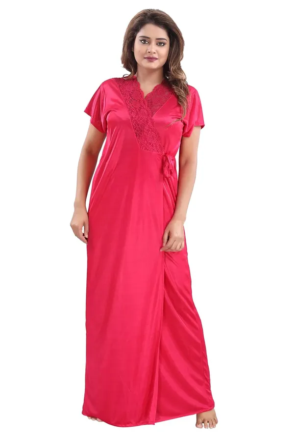 Dark_Pink_Two_Way_Lycra_Regular_Fit_Solid_Night_Wear_For_Women_(4_pcs)