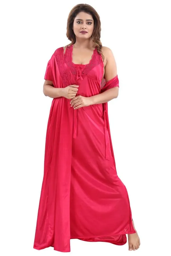 Dark_Pink_Two_Way_Lycra_Regular_Fit_Solid_Night_Wear_For_Women_(4_pcs)